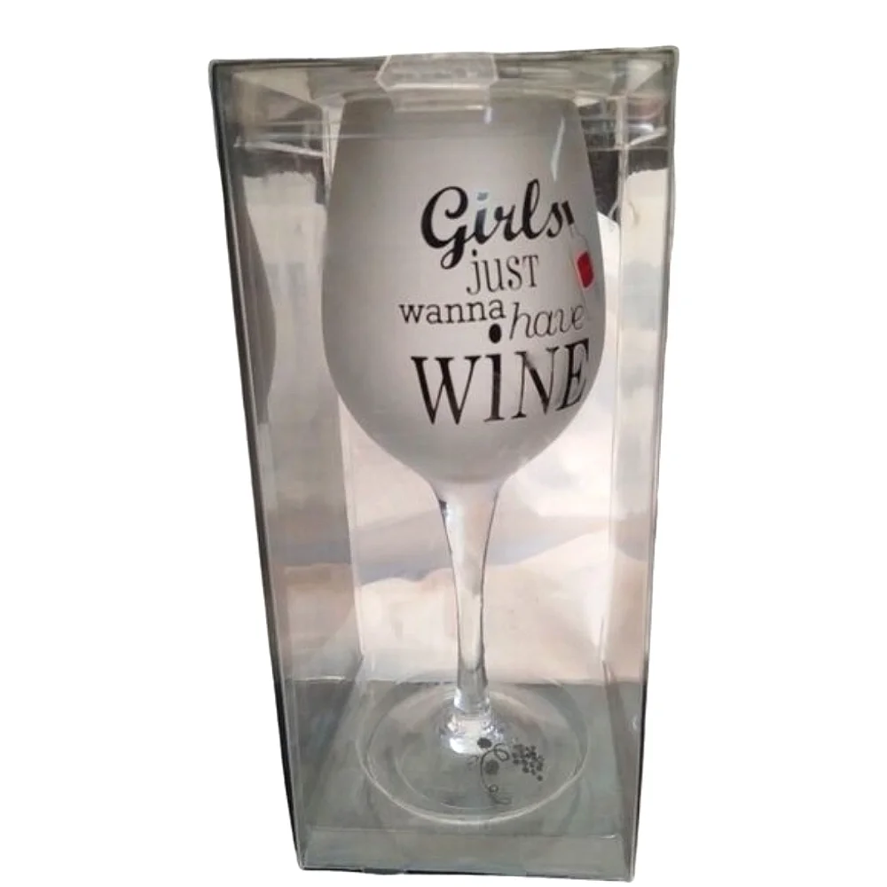 Wine Goblet 16 Fl Oz 'Girls Just Wanna Have Wine'‎ Quote NIB